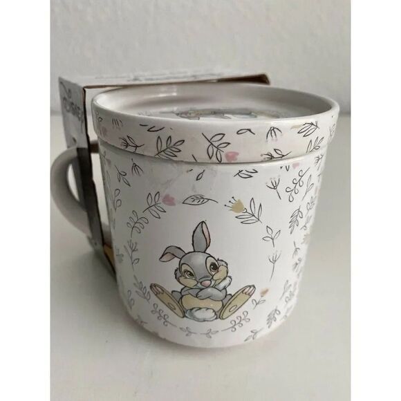 Disney Bambi Thumper Bunny 16 oz Coffee Ceramic Mug w/Lid Coaster 2 Pc Set NEW - Picture 1 of 8